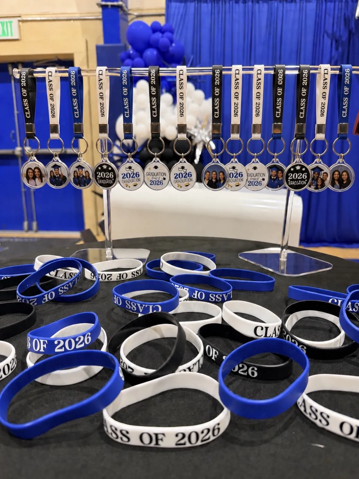 Photo keychains on a display rack